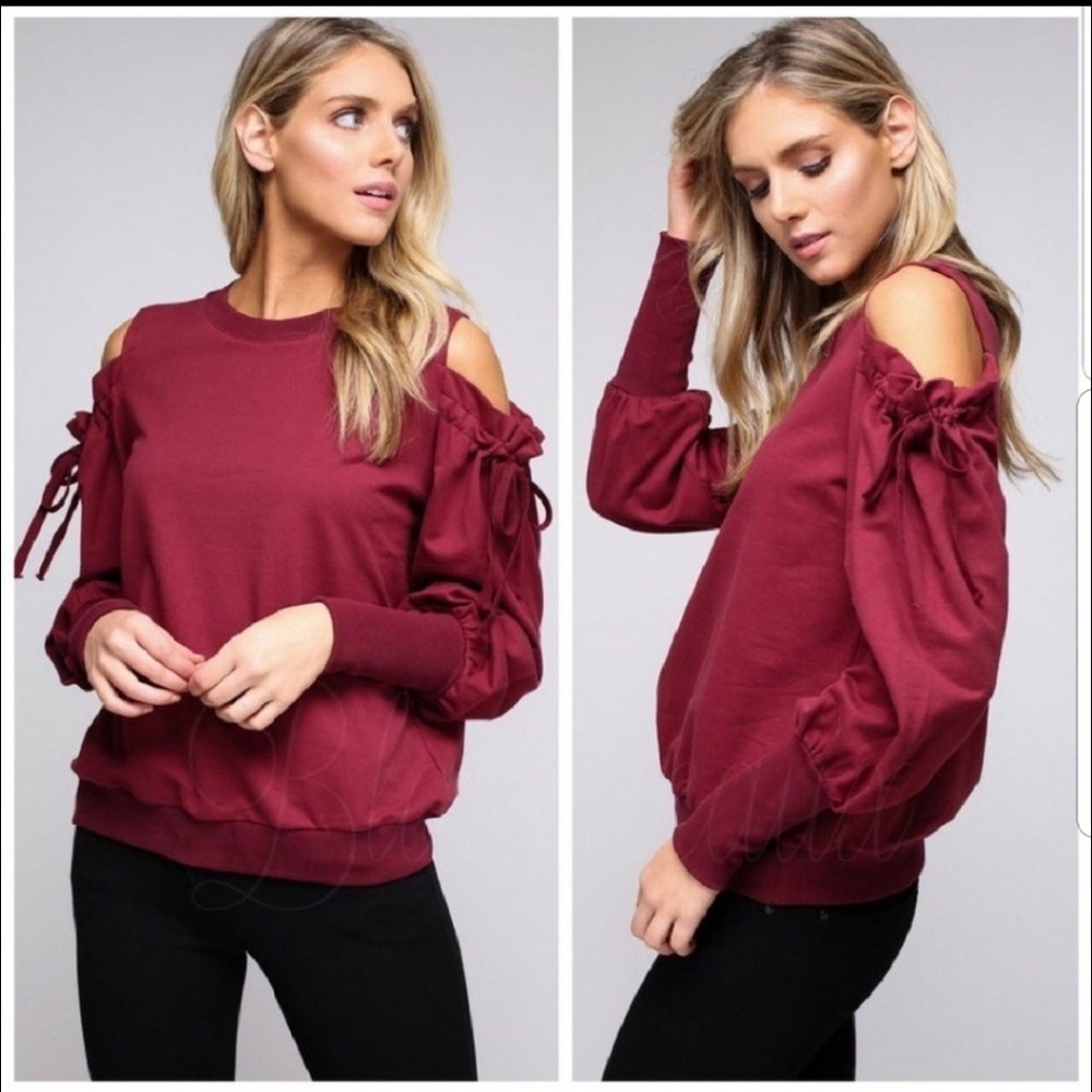 🍒 Cold Shoulder Drawstring Top